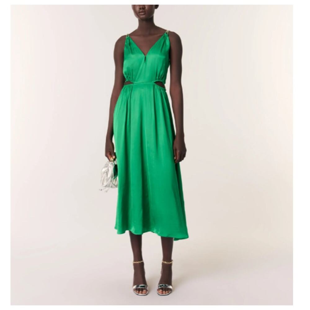 Maje Women's Green Satin-Look Maxi Dress Size 42 /XL